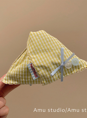 韩系清新黄色格纹三角贝壳抓夹女气质后脑勺盘发鲨鱼夹发量多发夹