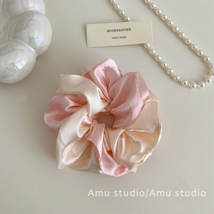 缎面撞色大肠发圈头绳超仙少女发绳森系丸子头皮筋发饰2024年新款