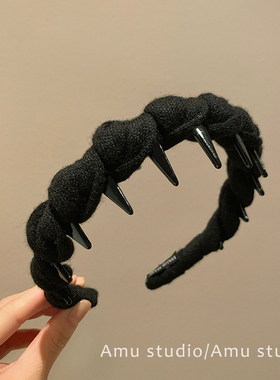 秋冬黑色质感麻花波浪发箍女气质增高颅顶压发带齿防滑头箍头饰品