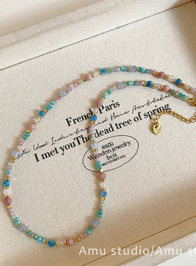 设计感小众彩色天然石串珠项链女款2026新款高级感轻奢锁骨链颈链