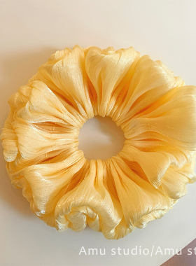 韩国新款黄色丝光大肠发圈女韩系扎头发丸子头发绳低马尾头绳皮筋