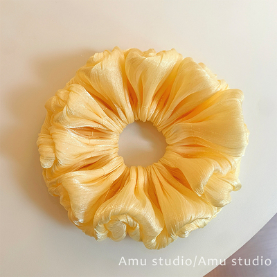 韩国新款黄色丝光大肠发圈女韩系扎头发丸子头发绳低马尾头绳皮筋