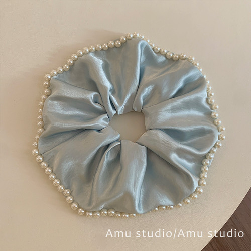 高级感缎面钉珍珠大肠发圈女韩系气质扎头发低马尾发绳头绳发饰品