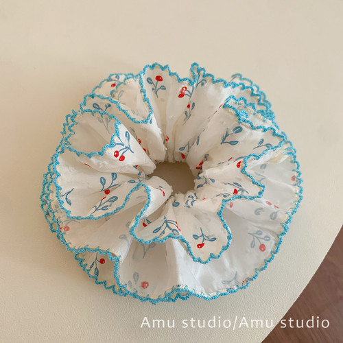 韩系甜美碎花四层大肠发圈少女扎头发丸子头发绳低马尾头绳发饰品