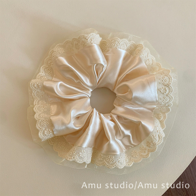 高级感缎面蕾丝花边大号大肠发圈女韩系气质扎头发丸子头发绳头绳