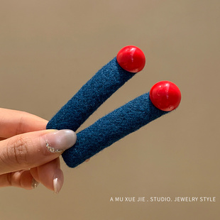 红珠子撞色发夹小众发饰蓝色侧边夹头饰女2025新款碎发刘海夹发卡