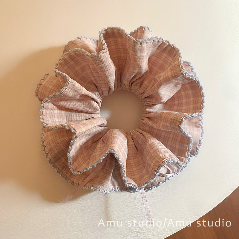 韩国2026早春新款粉色格纹双层大肠发圈少女甜美扎头发丸子头发绳,饰品/流行首饰/时尚饰品新,发饰,淘宝优惠券,粉丝福利购,淘宝优惠卷