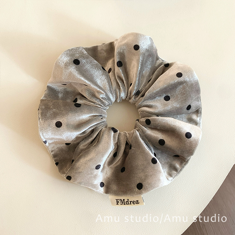 秋冬高级感灰色丝绒波点大肠发圈女韩系气质扎头发丸子头发绳头绳