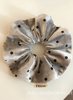 秋冬高级感灰色丝绒波点大肠发圈女韩系气质扎头发丸子头发绳头绳