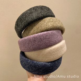 韩系秋冬加厚宽边毛呢发箍女2025新款高颅顶压发头箍日常外戴发卡