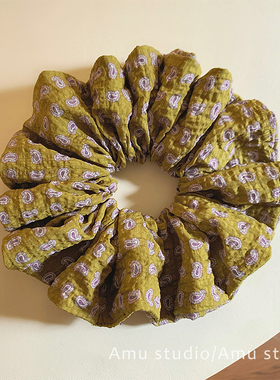 韩国新款复古绿色腰果花大肠发圈女韩系扎头发丸子头发绳头绳皮筋