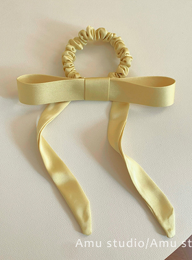高级感缎面黄色飘带蝴蝶结大肠发圈女韩系扎头发低马尾发绳发饰品