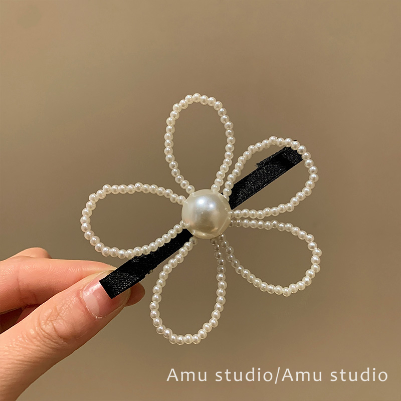 韩系甜美珍珠花朵发夹女2025新款侧边刘海夹前额碎发鸭嘴夹头饰品