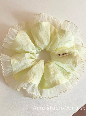 夏季薄款甜美浅黄色蕾丝花边大肠发圈女韩系扎头发丸子头发绳头绳