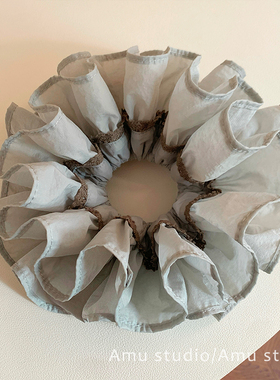 韩系灰色布艺双层大肠发圈女小众扎头发丸子头发绳低马尾头绳头花