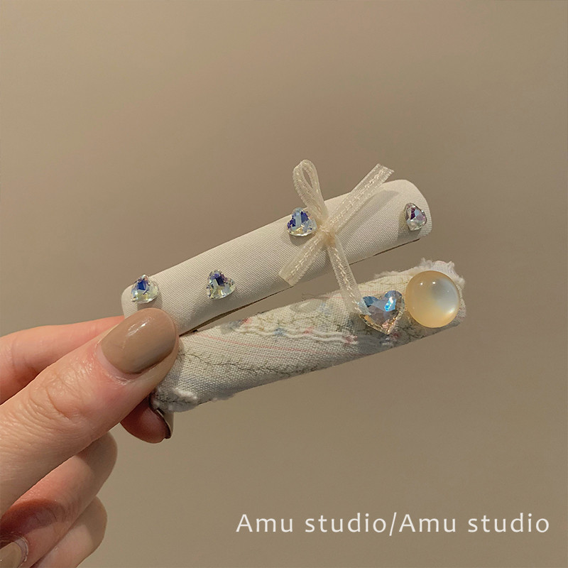 一对装~温柔水晶爱心发夹女甜美前额碎发BB夹侧边刘海边夹一字夹