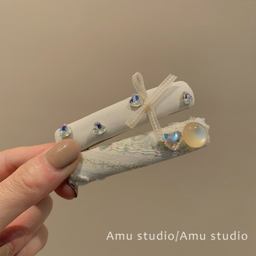 一对装~温柔水晶爱心发夹女甜美前额碎发BB夹侧边刘海边夹一字夹