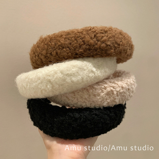 韩系秋冬羊羔毛绒宽边发箍女气质高颅顶压发头箍日常百搭外出发卡