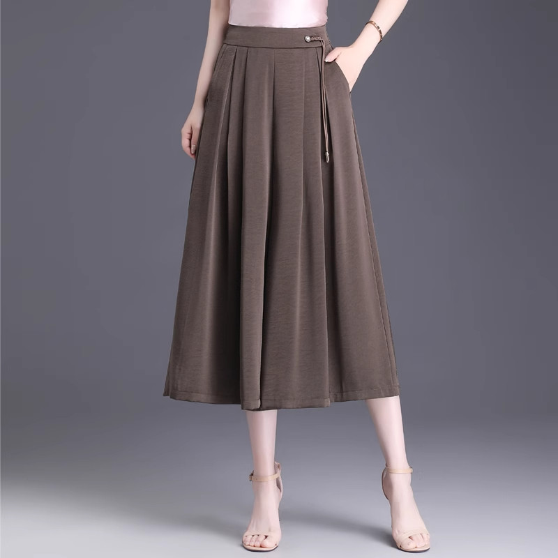 清仓捡漏~夏季裙裤宽松中年妈妈七八分裤垂感冰丝咖啡阔腿裤子女