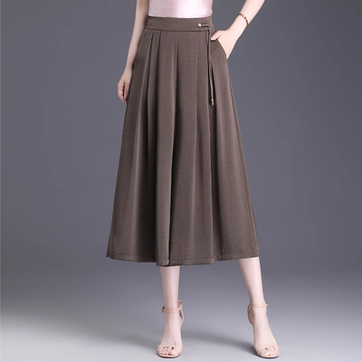 清仓捡漏~夏季裙裤宽松中年妈妈七八分裤垂感冰丝咖啡阔腿裤子女