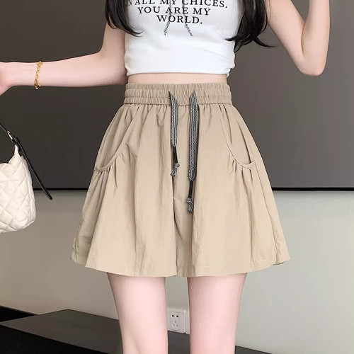 清仓折扣速干短裤女夏季薄款新款外穿宽松阔腿抽绳高腰a字休闲裤