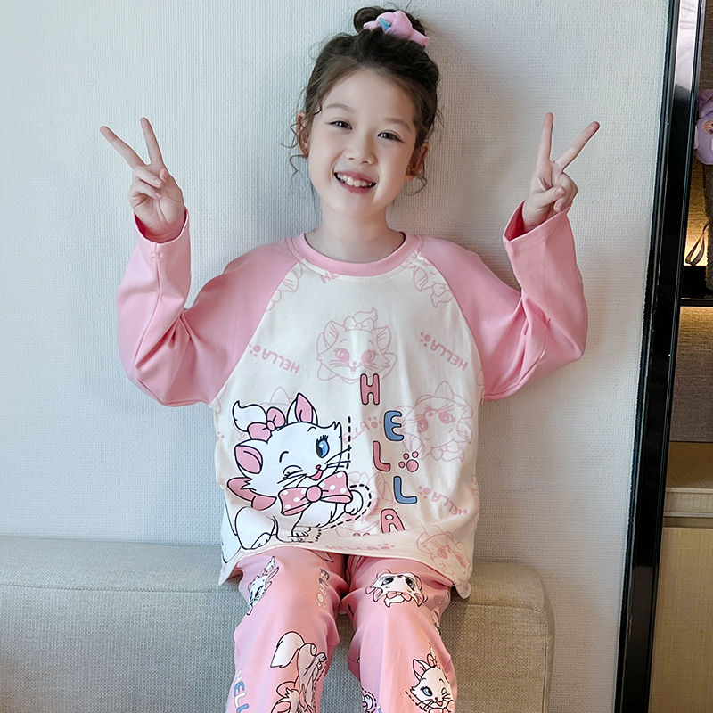 女童睡衣春秋纯棉薄款家居服套装