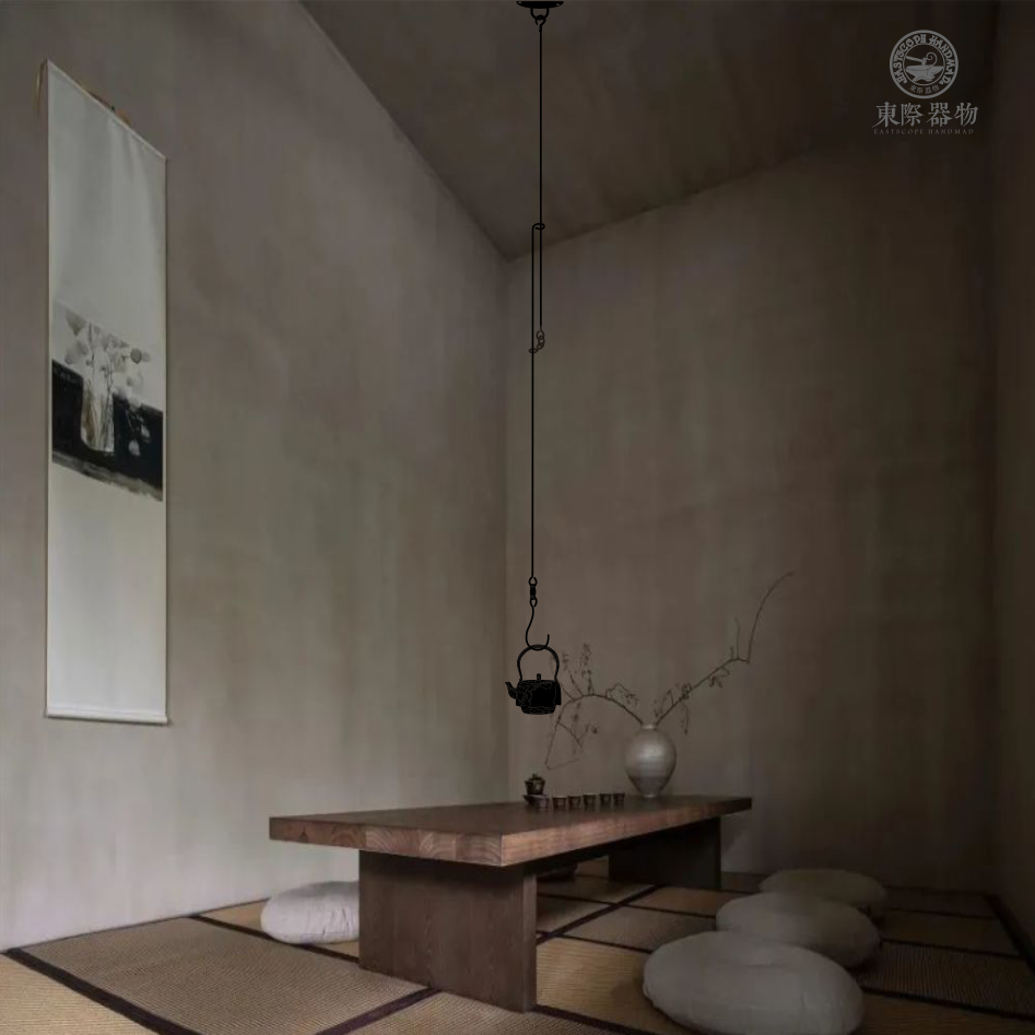 东际茶道美学古风手工锻打自在钩日本回流铁壶吊挂钩火钵风炉茶壶