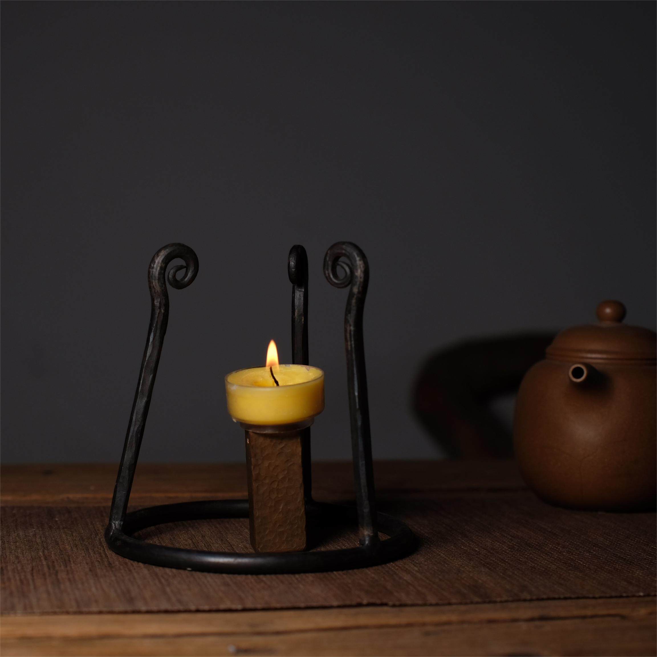 东际器物 纯手工铁锻打伍德架酒精炉灯环保油灯支架茶道铁壶架