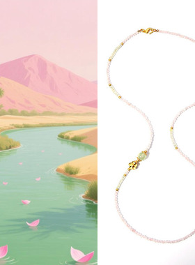 原创新中式天然草莓晶海蓝宝白水晶项链国风毛衣链女