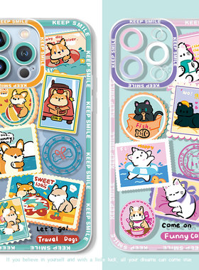 三川志适用于iPhone16promax苹果17手机壳15plus新款13mini华为mate60透明70小米14邮票猫狗情侣超好看的scz