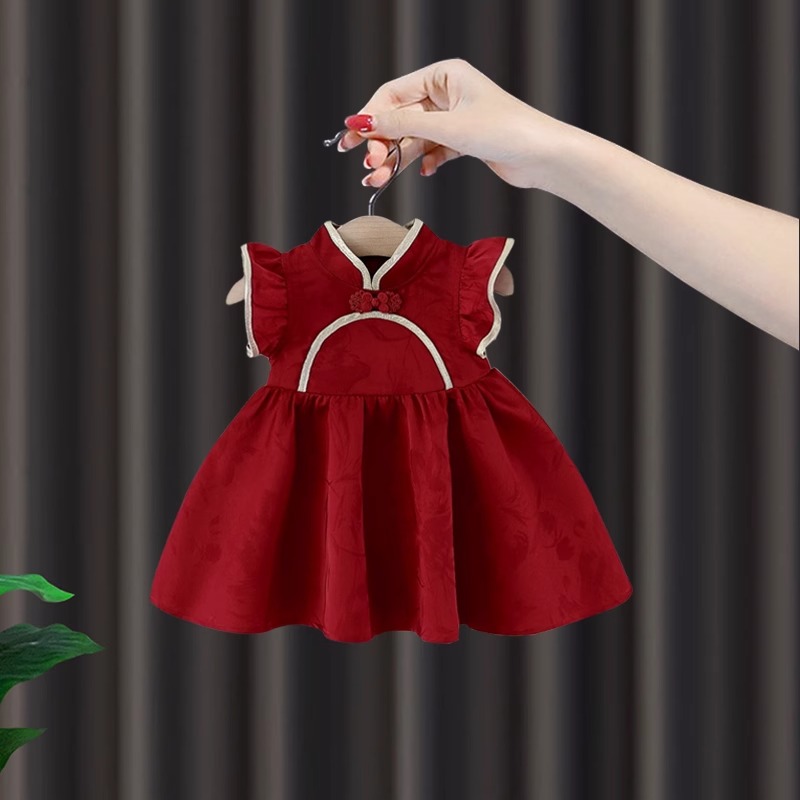 婴儿裙子夏季宝宝周岁礼服2025新款生日宴抓周公主裙子红色连衣裙