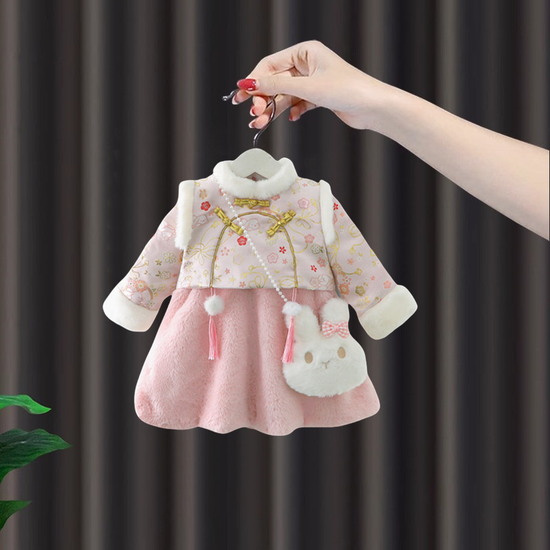 女童拜年服连衣裙冬季2025新款宝宝儿童冬装中式加厚裙子新年战袍