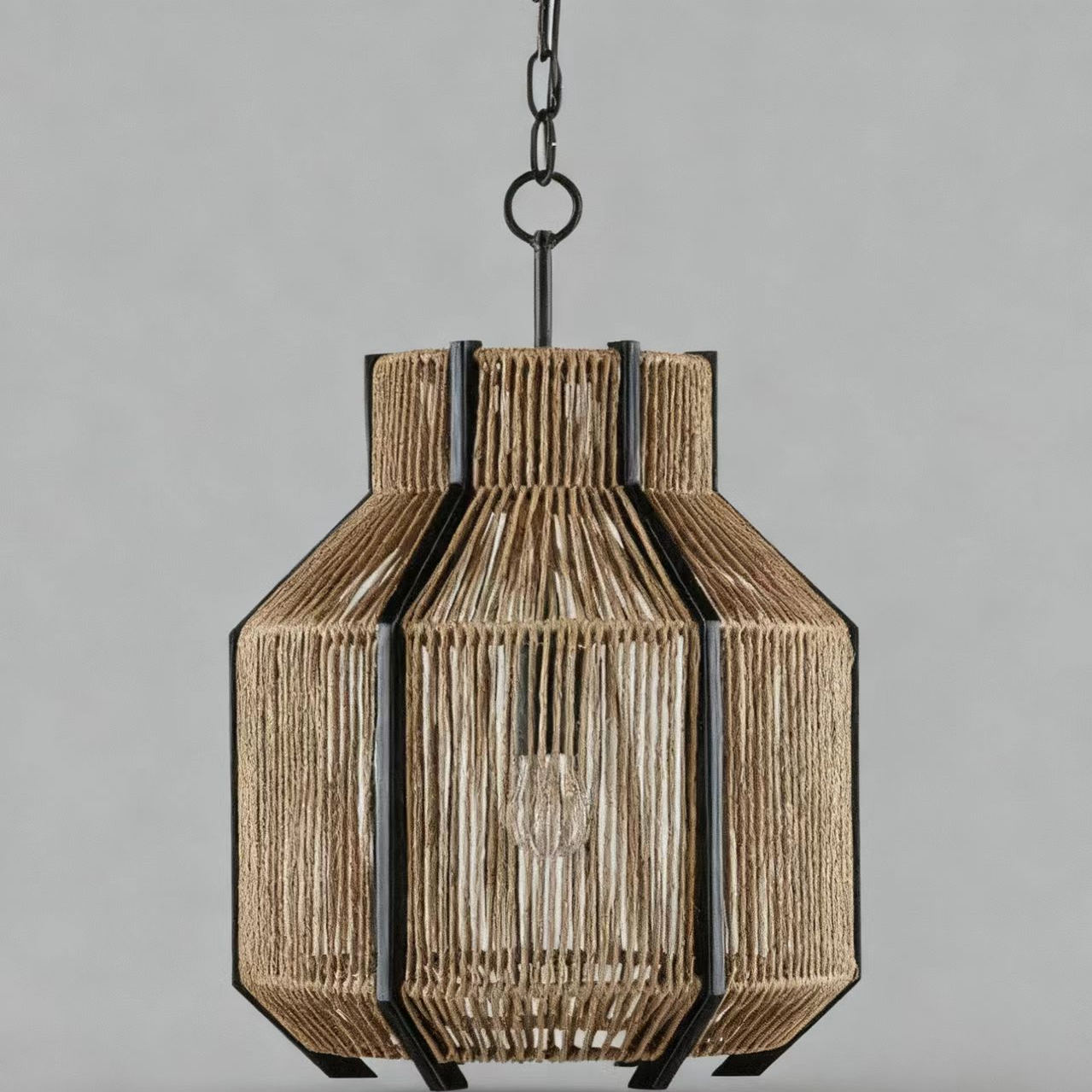 复古新中式编织吊灯餐厅铁艺麻绳多边形造型个性创意客厅民宿酒店