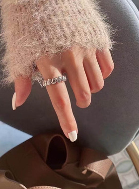 韩国东大门复古做旧英文字母戒指小众设计ins简约高级设计感百搭
