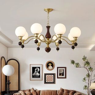 中古客厅灯吊灯美式 吊灯具 卧室胡桃木房间复古吊灯魔豆灯具法式