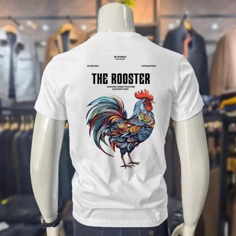 2025新款美式复古休闲短袖T恤男春秋款宽松显瘦百搭半袖潮牌公鸡