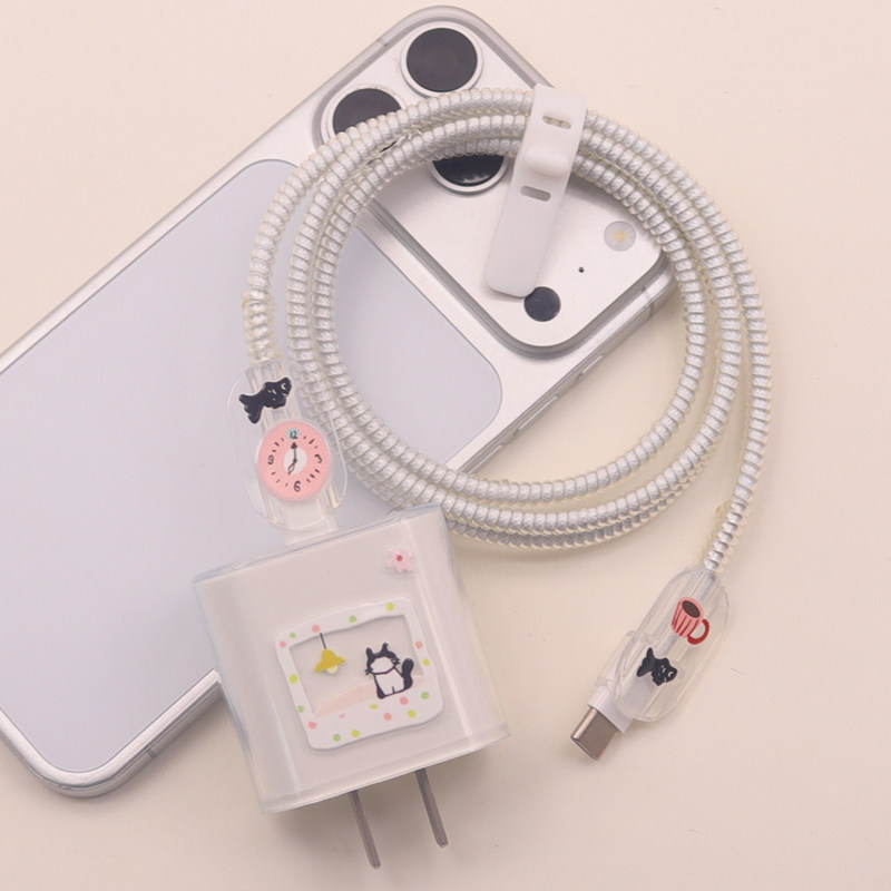 适用苹果17promax数据线保护套15充电器ipad20W软壳16透明缠绕绳