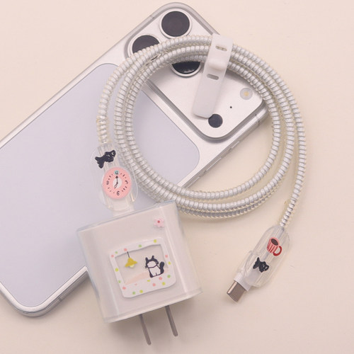 适用苹果17promax数据线保护套15充电器ipad20W软壳16透明缠绕绳