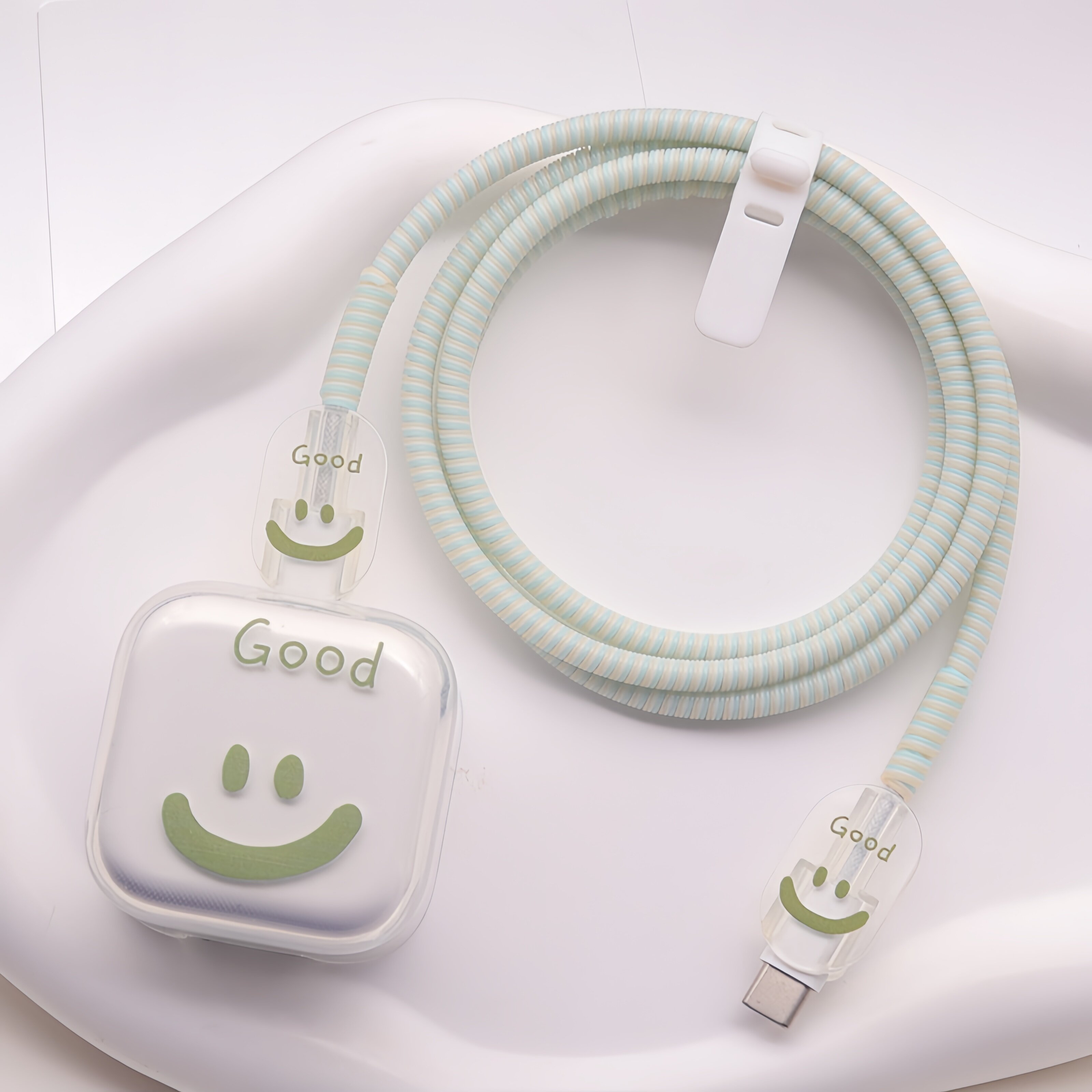 适用40W充电器软壳17pro苹果数据保护套16max快充15缠绕绳14卡通