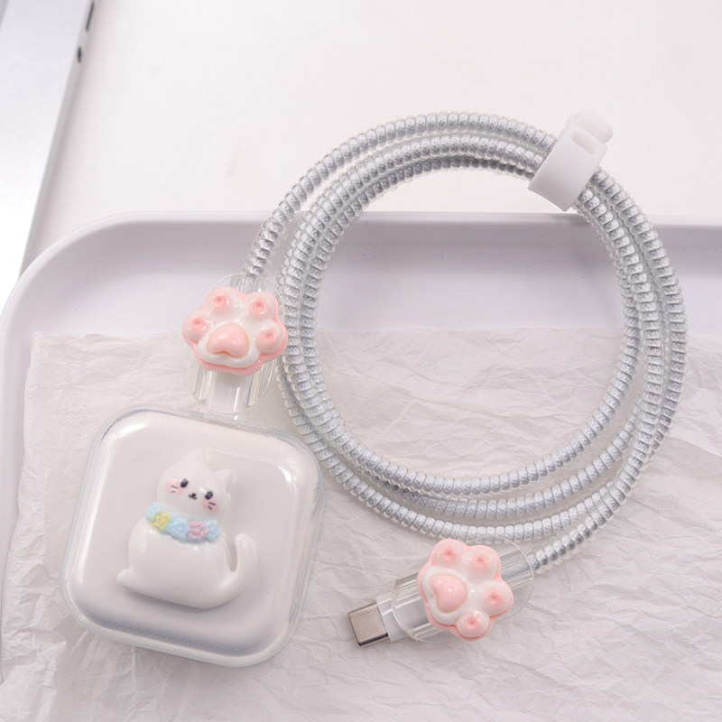 猫咪防咬17PM数据线保护套ipad适用Air苹果16e插头壳15缠绕绳透明