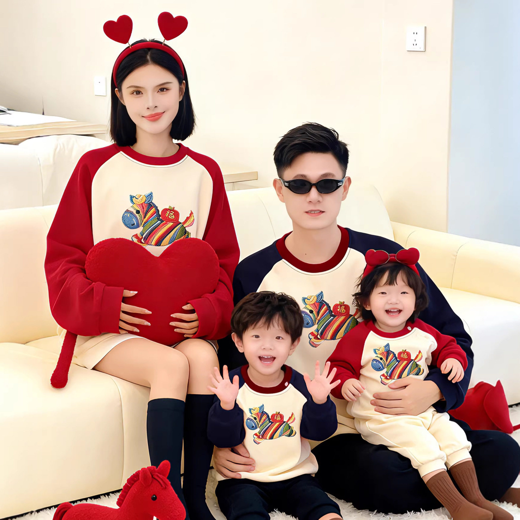 2026新款本命年仿刺绣亲子装卫衣一家三口全家装拜年服婴儿连体衣,童装/婴儿装/亲子装,亲子装/亲子时装,淘宝优惠券,粉丝福利购,淘宝优惠卷