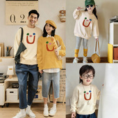 笑脸婴儿爬服炸街男女童出游亲子装 卫衣秋冬母女母子一家三口四口