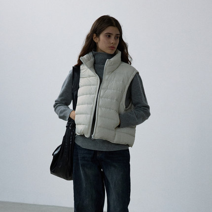 NOON蓬松轻盈排骨时尚羽绒马夹女2025冬季新款白鸭绒短外套XT5775