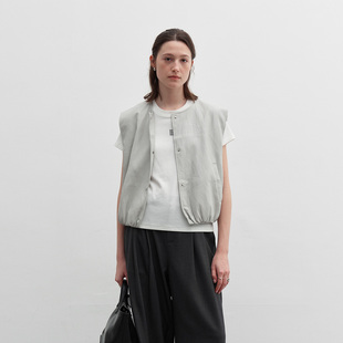 NOON松紧摆圆领马甲女2025初秋新款 马夹外套XT063 宽松百搭时尚