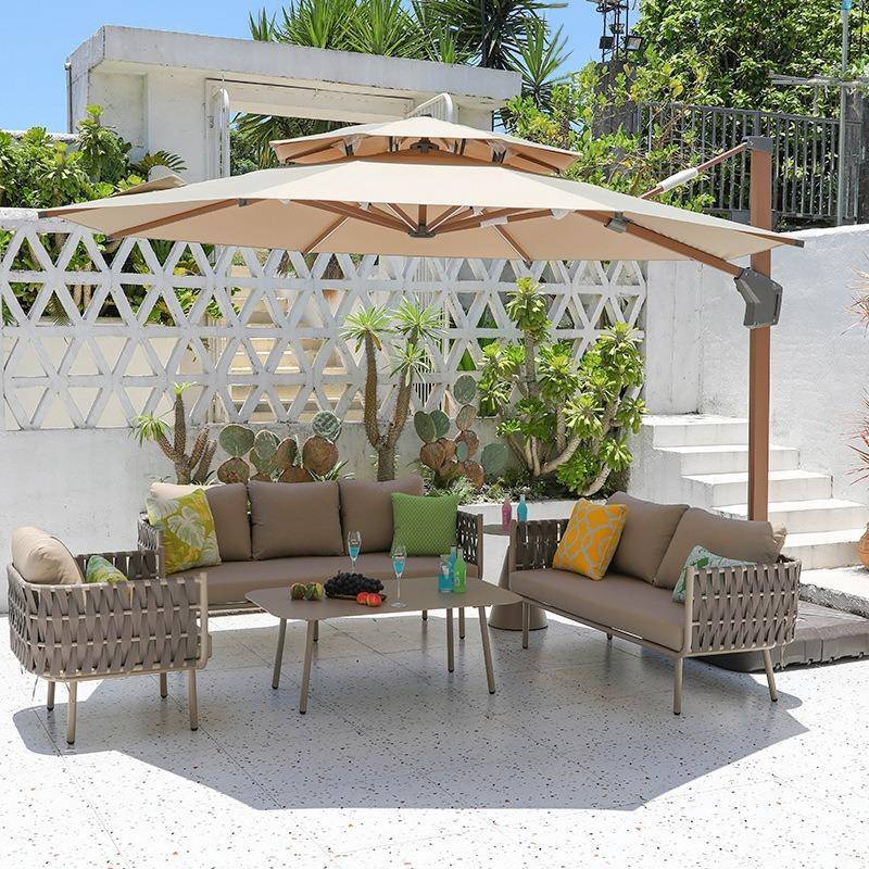 户外铝合金休闲沙发茶几组合防水防晒编绳沙发度假村游轮双人室外