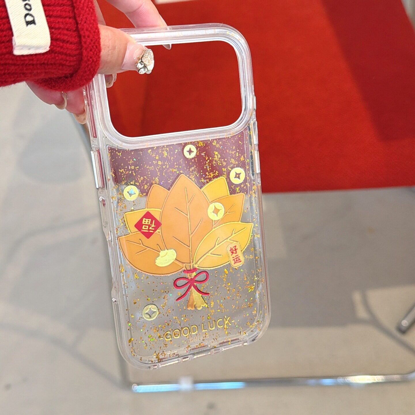 ins风黄金柚子叶适用iPhone17pro手机壳苹果17透明tpu硅胶大孔16pro防摔保护套带挂绳15金箔闪粉女新款14外壳