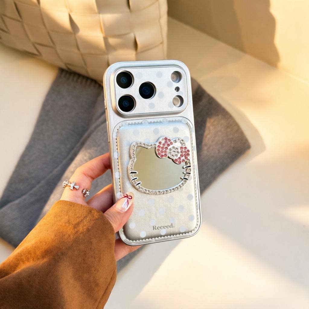 波点HelloKitty适用苹果17promax手机壳iPhone17pro水钻镜子皮质16pro精孔镜头全包相机键15保护套防摔可爱女
