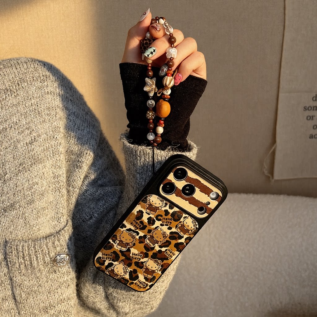 ins豹纹Hello Kitty苹果17promax手机壳适用iPhone17pro镜头全包防摔精孔16pro保护套15复古卡通14甜辣风外壳