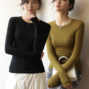 2025秋冬款黑色莫代尔圆领打底衫女内搭可外穿修身高级感长袖上衣