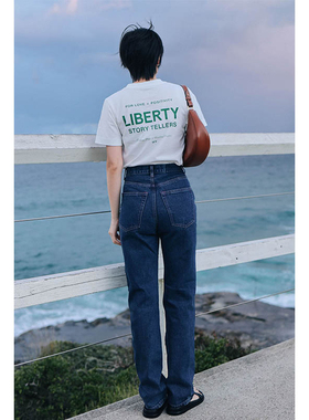 Would You 藏蓝色宽松复古直筒牛仔裤 帅气慵懒原色丹宁